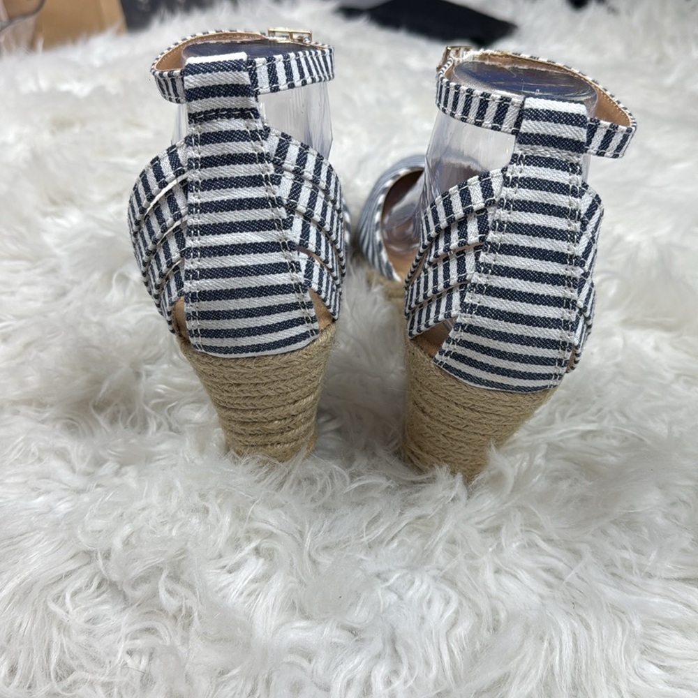 White Mountain Navy Striped Espadrille Wedges - Picture 3 of 5